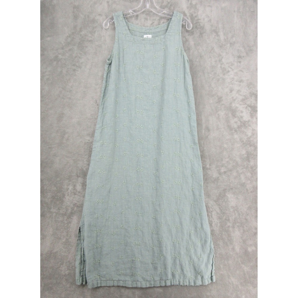 VTG Via Vai Dress Womens Size M Sage Green Floral Embroidered Maxi Boho Cottage